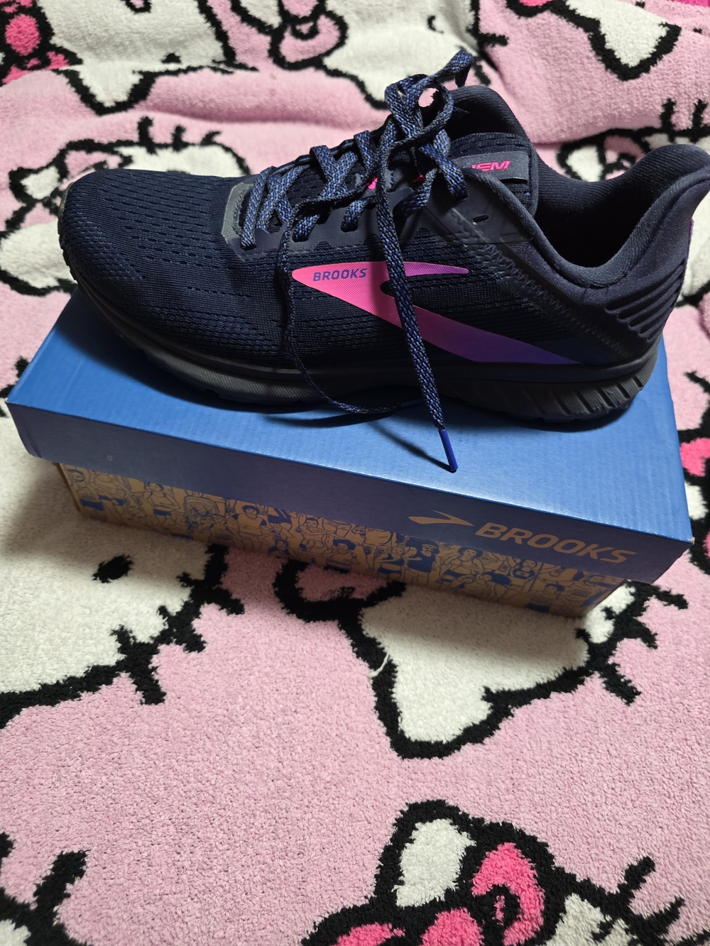 Brooks Women's Navy Running Shoe with Pink Accent